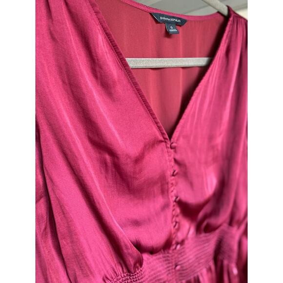 Banana Republic Satin Peplum Blouse Smocked Romantic Boho Summer Spring - Picture 8 of 12